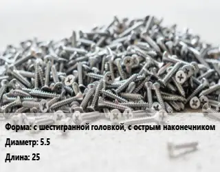 Шуруп с шестигранной головкой, с острым наконечником 5.5х25